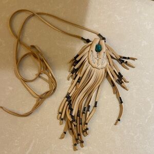 Leather beaded medicine bag necklace